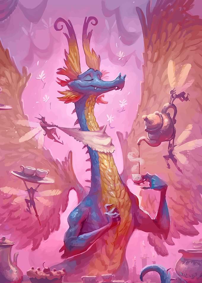 Dragon Enjoying a Tea Party