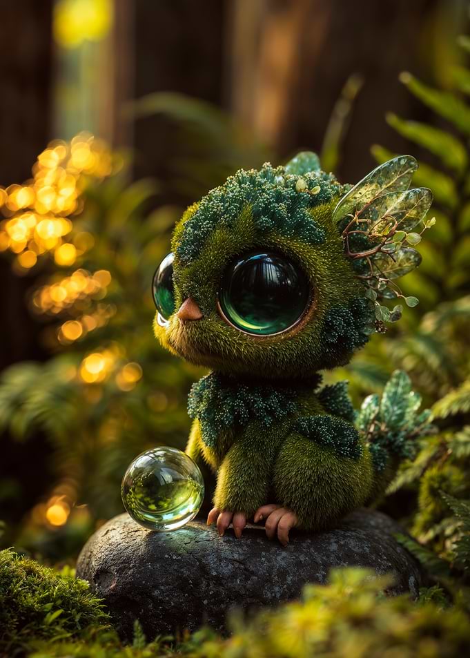 Green Forest Creature Holding Marble