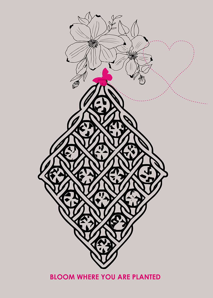 Floral Design with Butterfly and Text