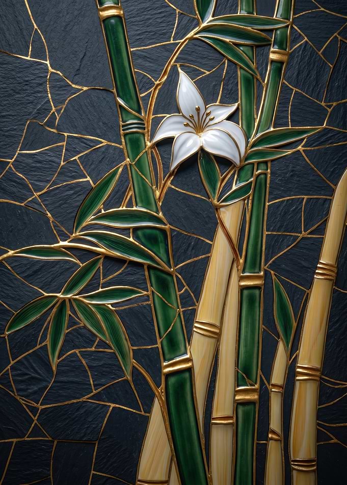 Bamboo and White Flower Mosaic