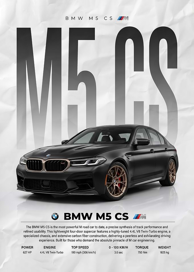 matte BMW M5 CS Supercar poster