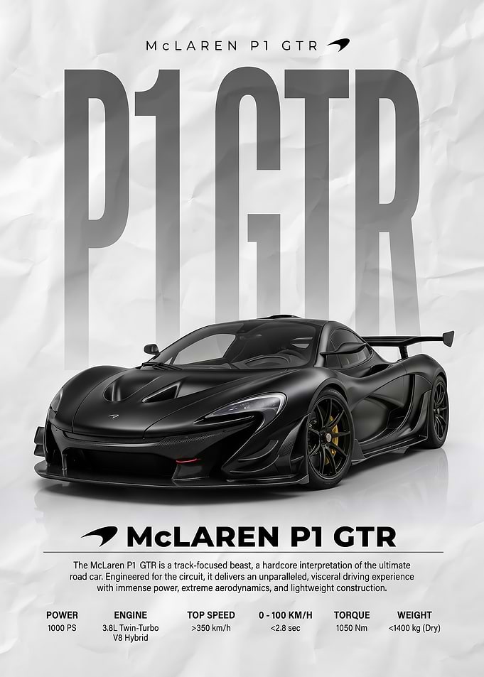 matt black McLaren P1 GTR Car Poster