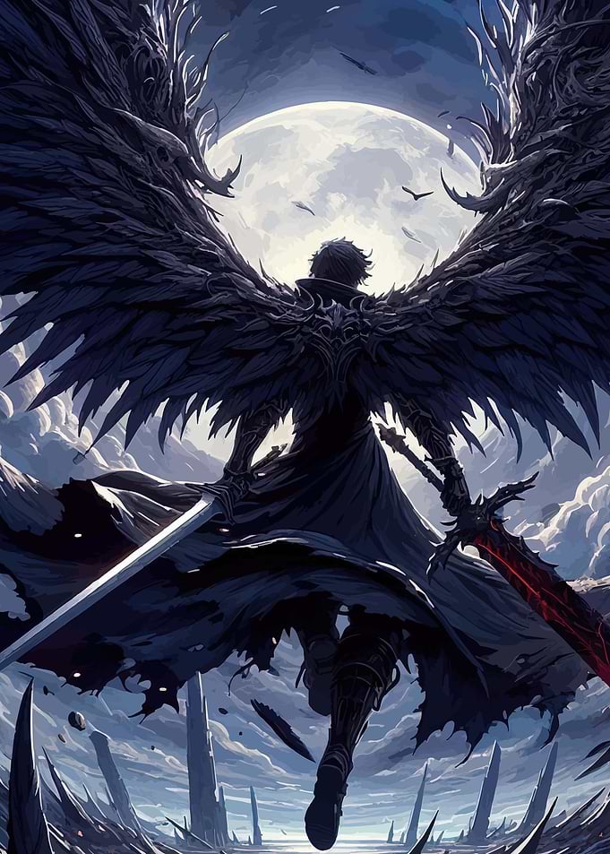Dark Angel with Glowing Sword
