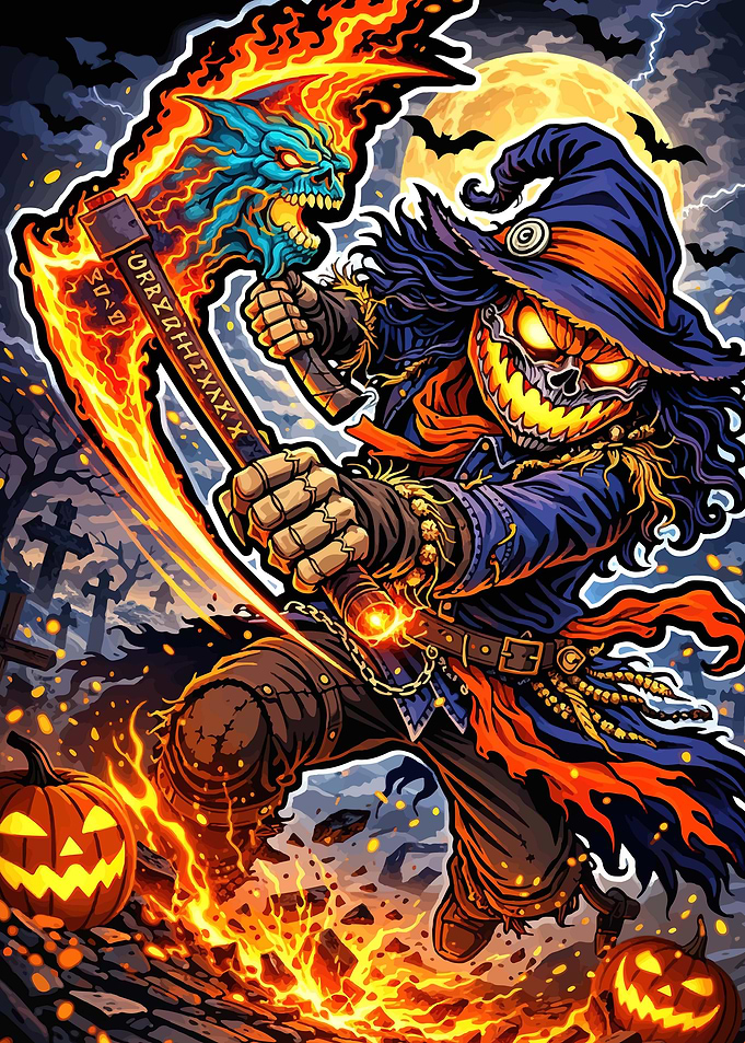 Scarecrow with Fiery Scythe