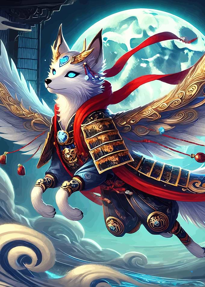 Mythical Fox Warrior in Flight