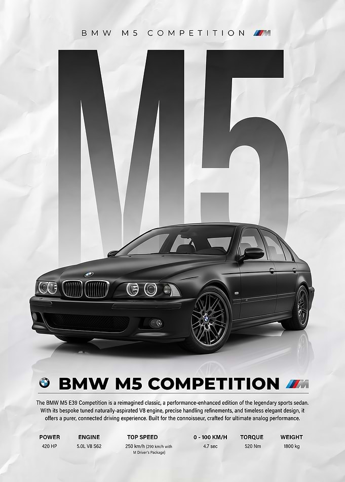 matte black BMW M5 e39 Competition Poster