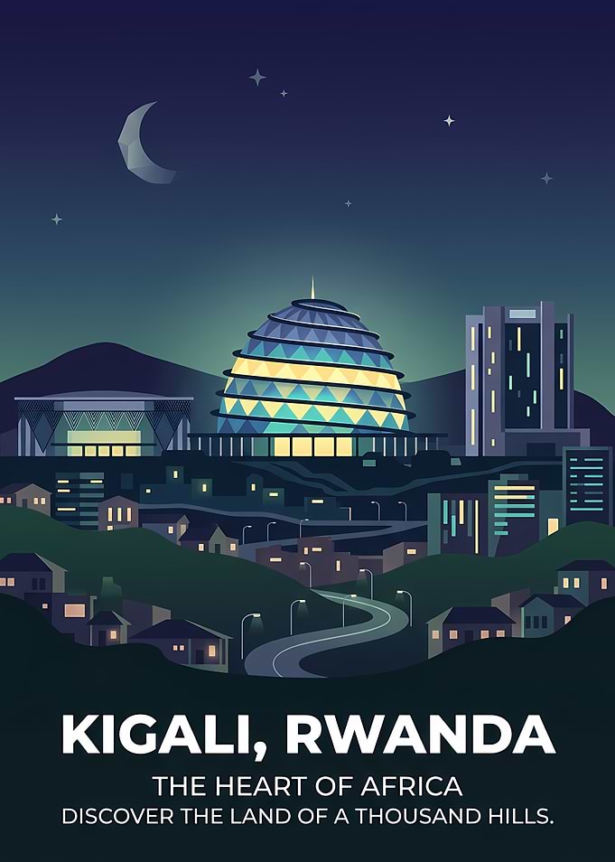 Kigali, Rwanda Cityscape at Night