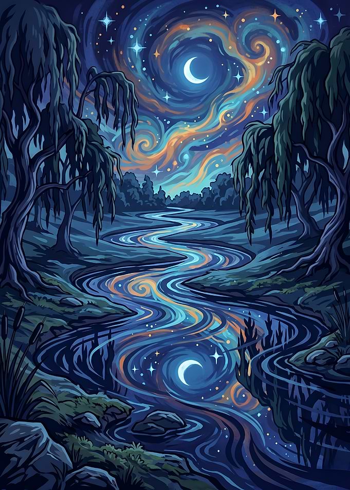 Moonlight River in Van Gogh Style