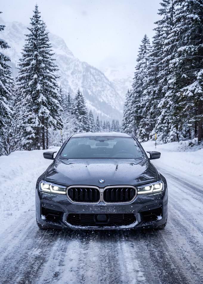 BMW M5 in Snowy Forest