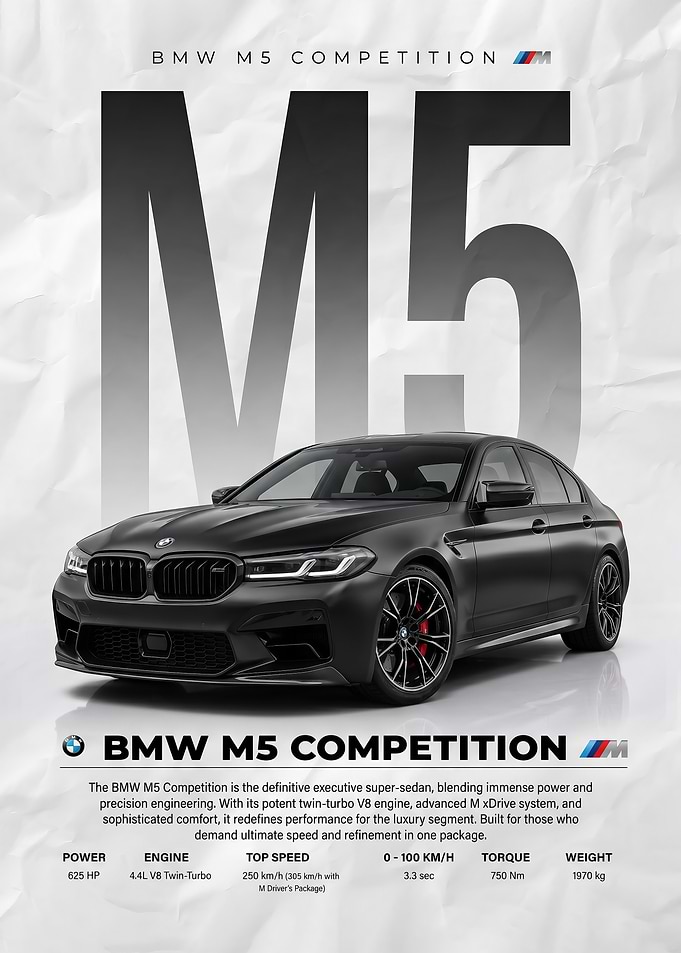 black BMW M5 f90 Competition Car Poster