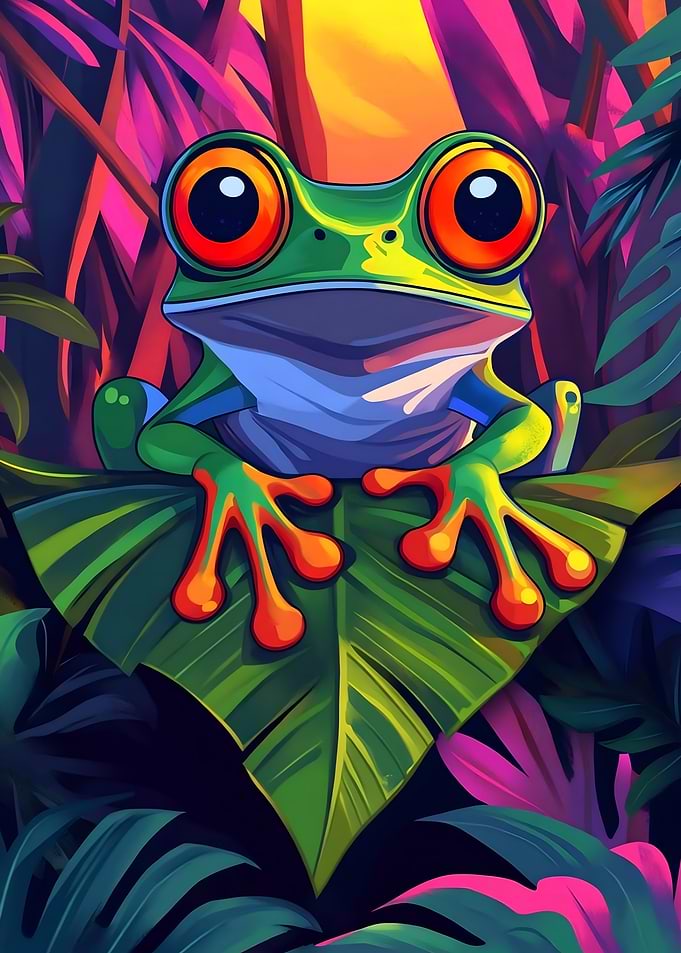 Vibrant Frog in Tropical Jungle