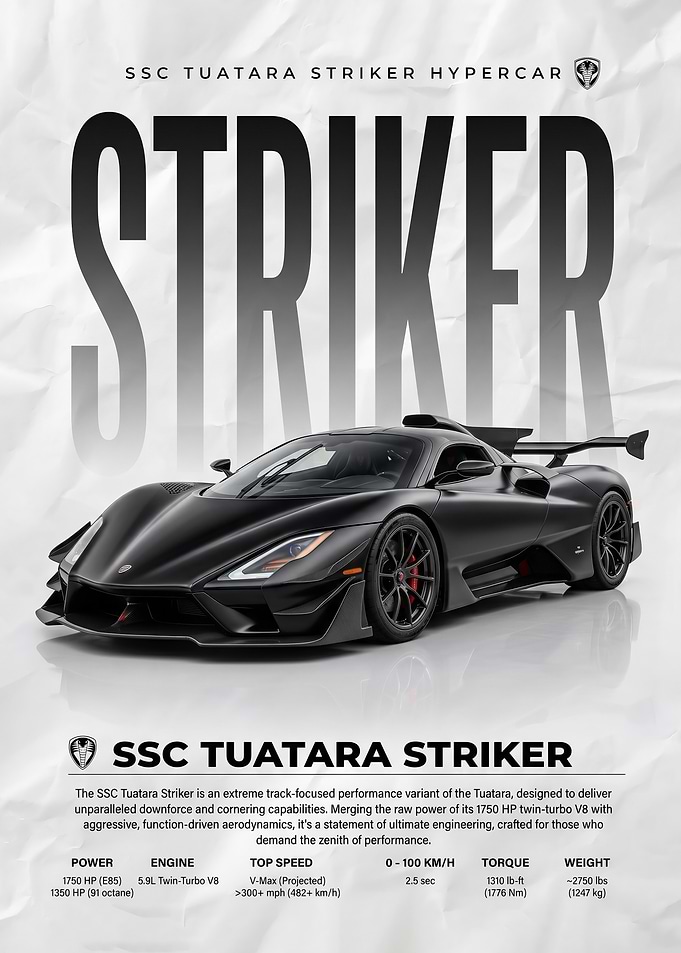 black SSC Tuatara Striker Hypercar poster