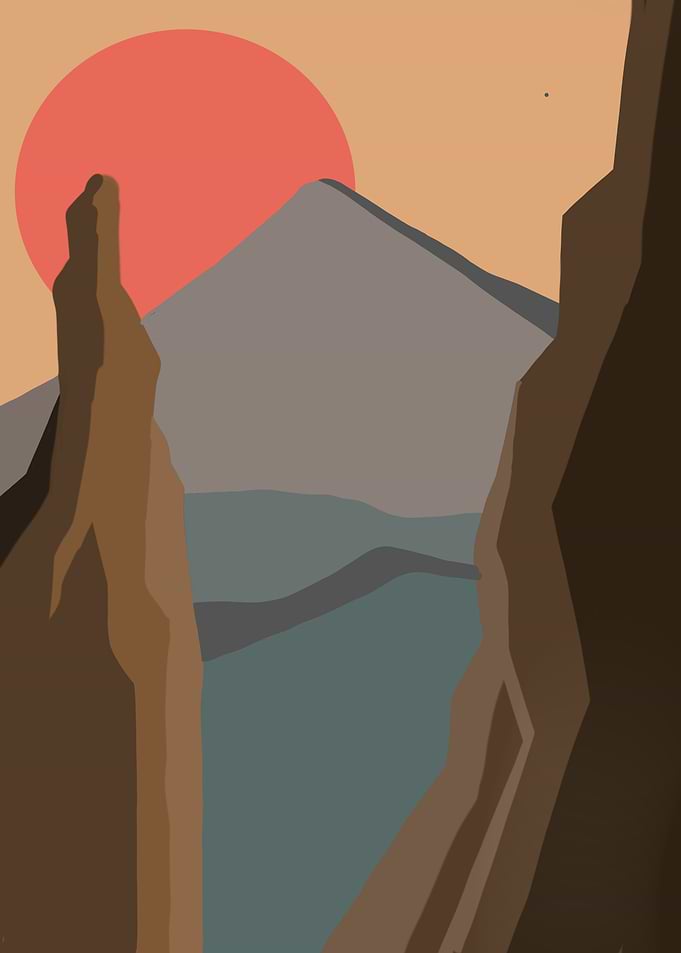 Minimalist Mountain Landscape with Sun