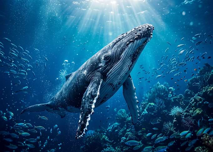 Humpback Whale Swimming with Fish