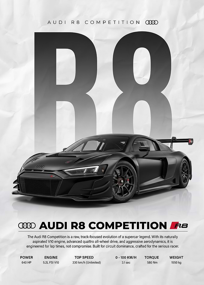 black Audi R8 race car Poster