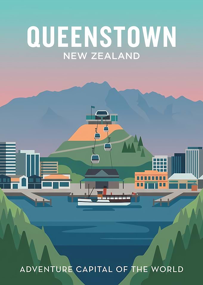 Queenstown New Zealand Travel Poster