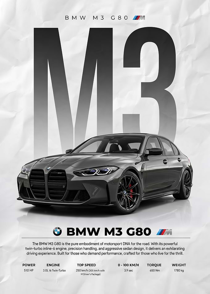 gray BMW M3 G80 Poster