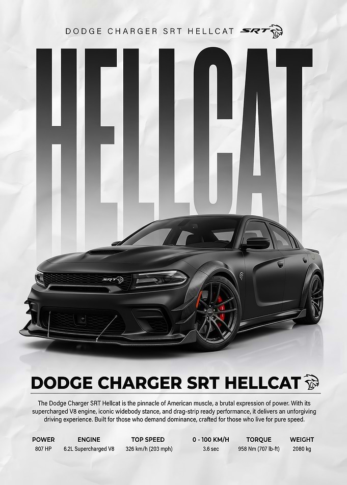 black Dodge Charger SRT Hellcat Poster