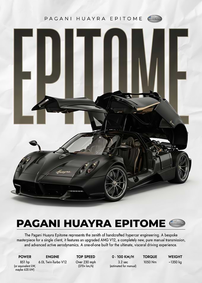 black and gold Pagani Huayra Epitome poster