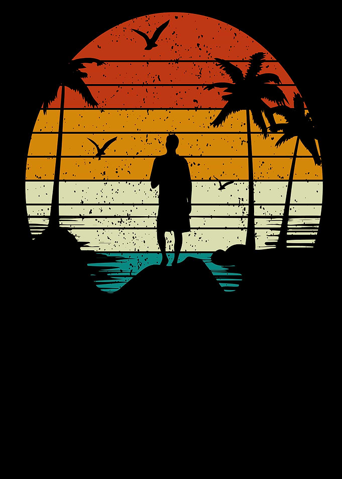 Retro Sunset Beach Scene