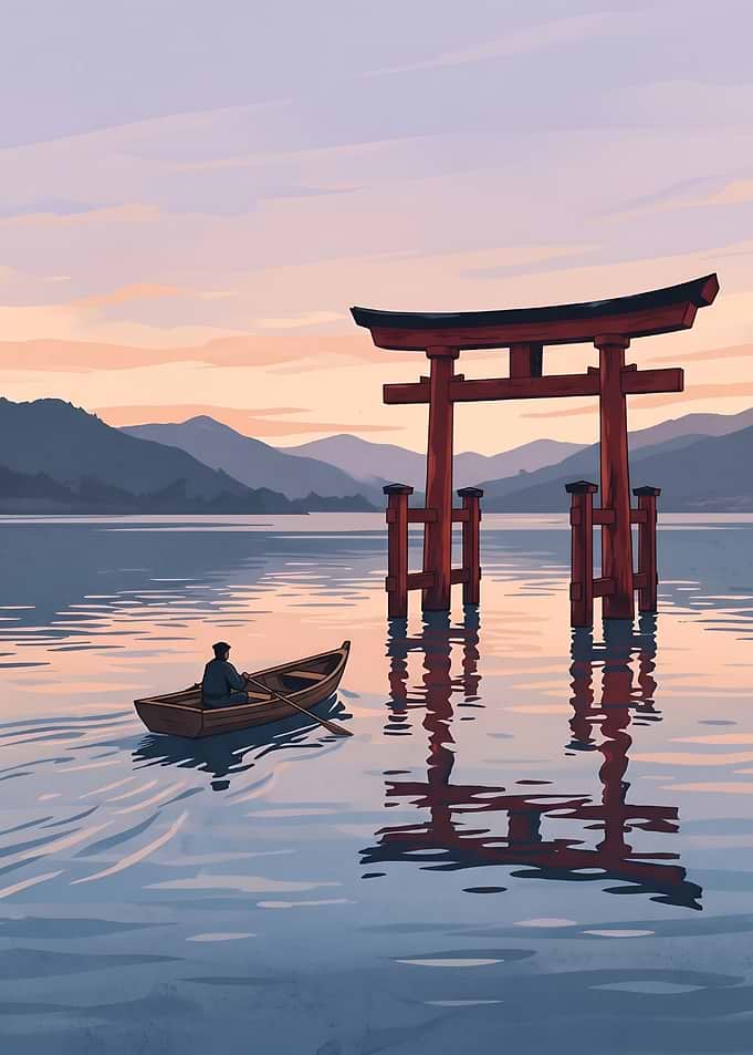 Lone Boat Near The Torii Gate