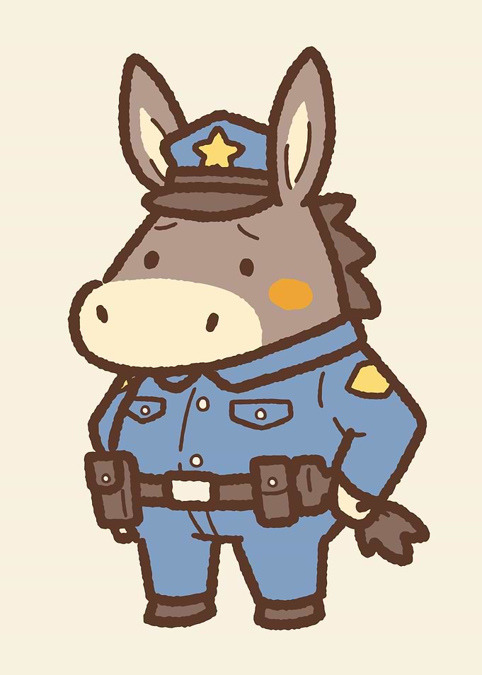 Cute Donkey Police Officer Cartoon