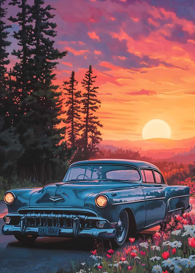 Classic Car at Sunset