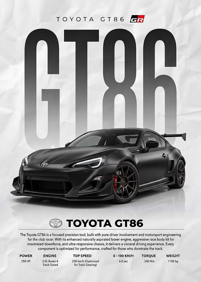 matte black Toyota GT86 GR Sports Car