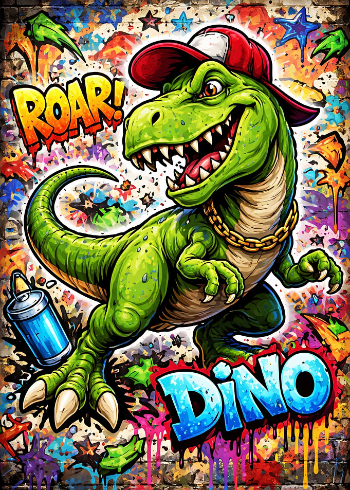 Graffiti Dinosaur with Cap