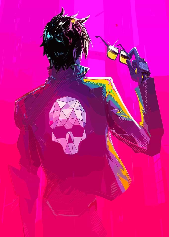 Cyberpunk character with skull jacket