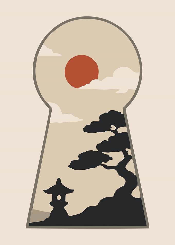 Keyhole View of Japanese Landscape