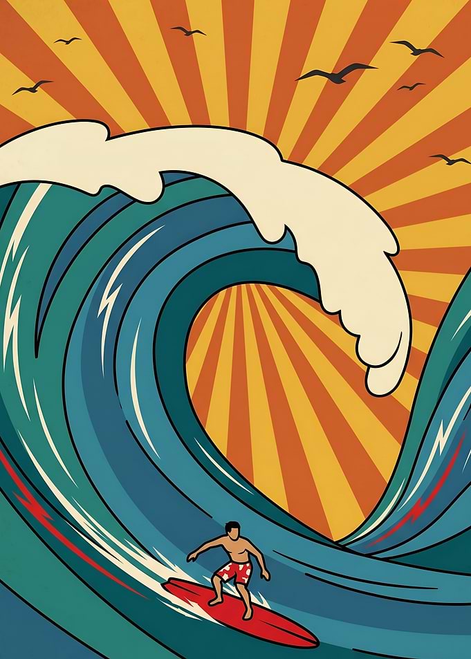 Surfer riding a giant wave