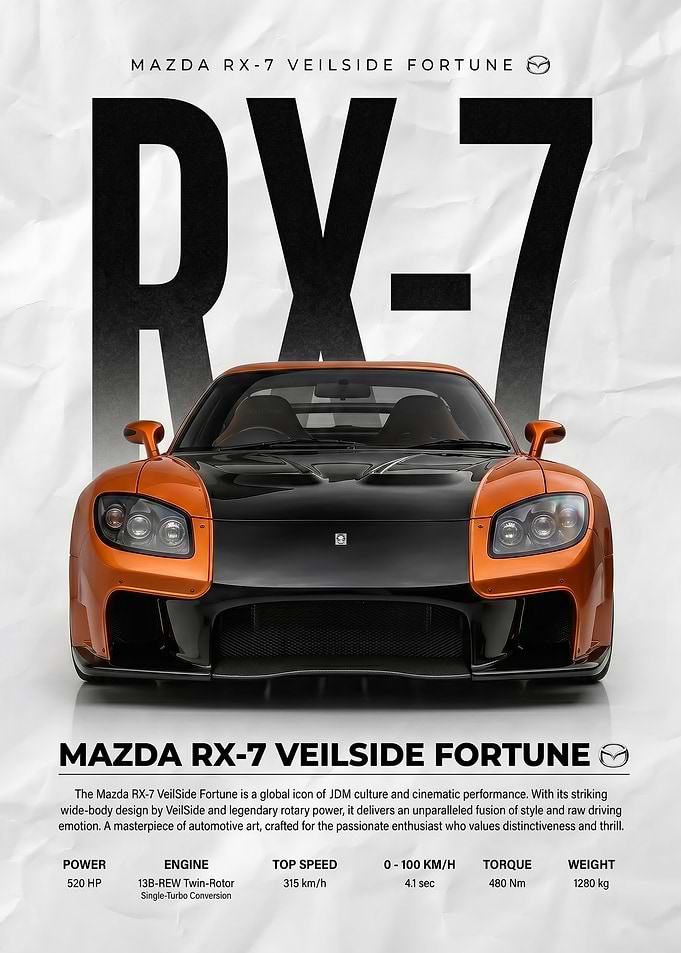 orange Mazda RX-7 Veilside Fortune poster