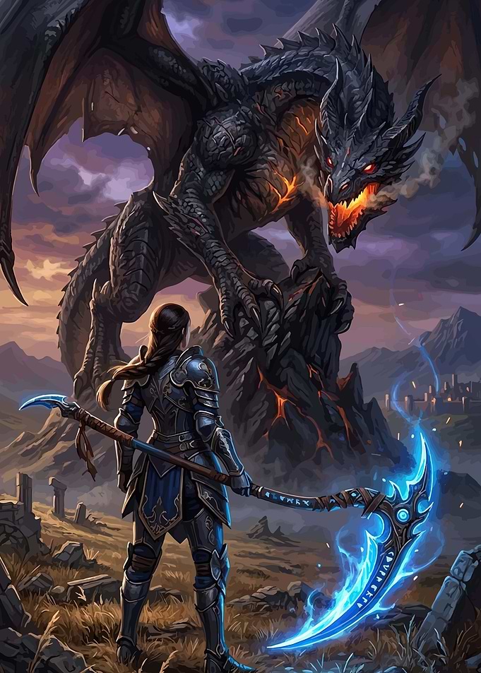 Warrior faces a dragon