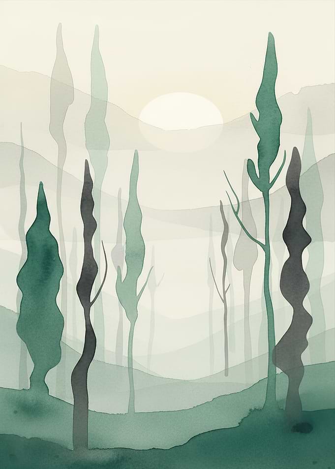 Misty Forest Landscape Painting