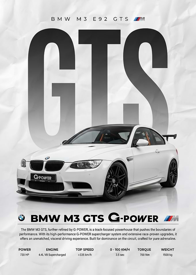 white G-POWER BMW M3 GTS Poster