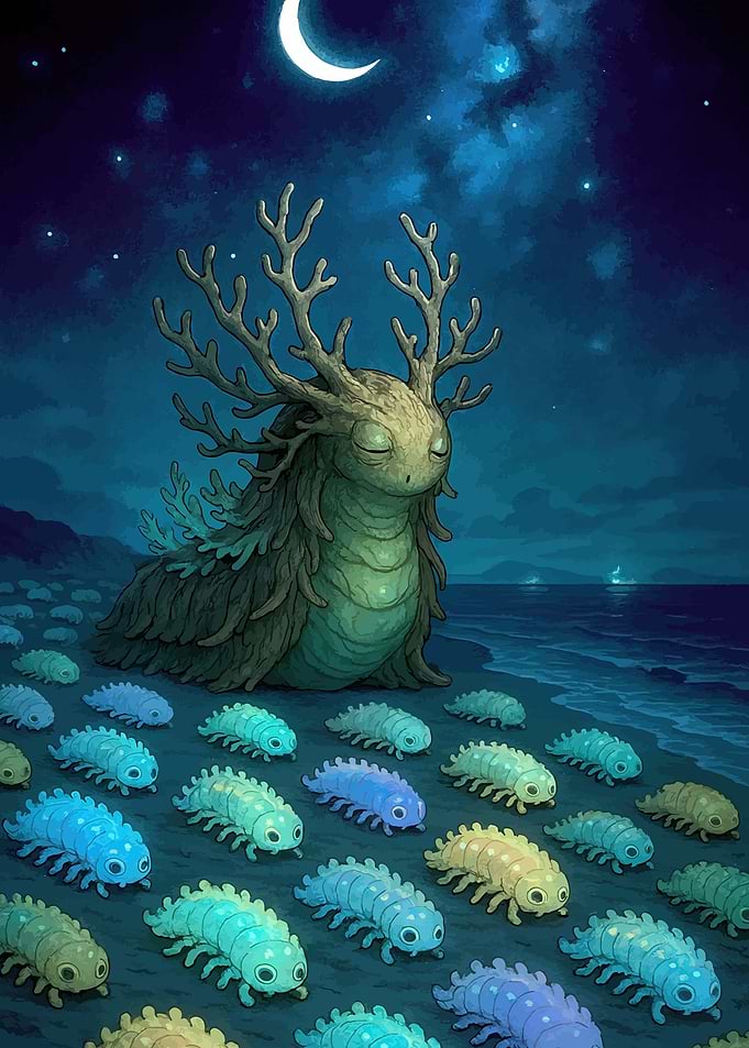 Mystical Creature and Bioluminescent Bugs