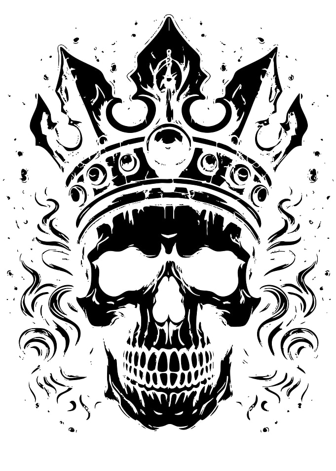 Skull with Crown and Flames
