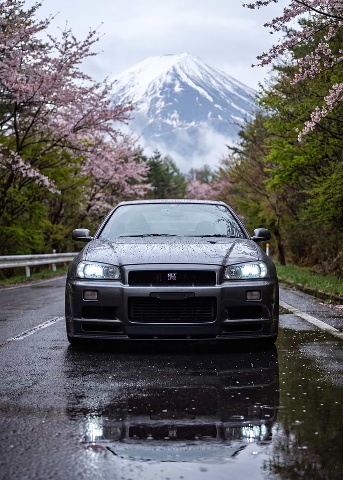 Nissan Skyline R34 with Mount Fuji