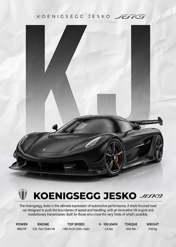 matte black Koenigsegg Jesko Supercar Poster