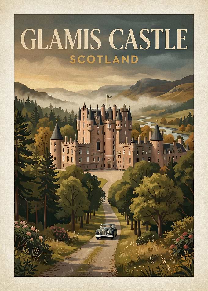 Glamis Castle Vintage Travel Poster