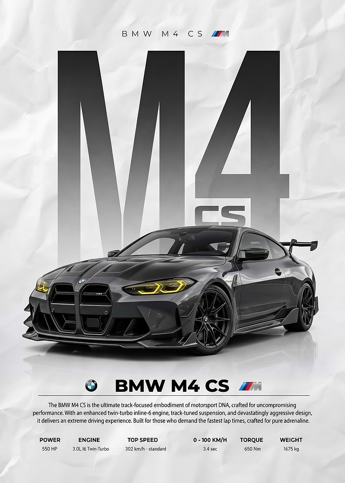 gray sport BMW M4 CS car poster