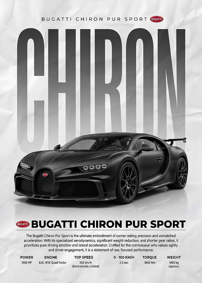 sattne black Bugatti Chiron Pur Car oster
