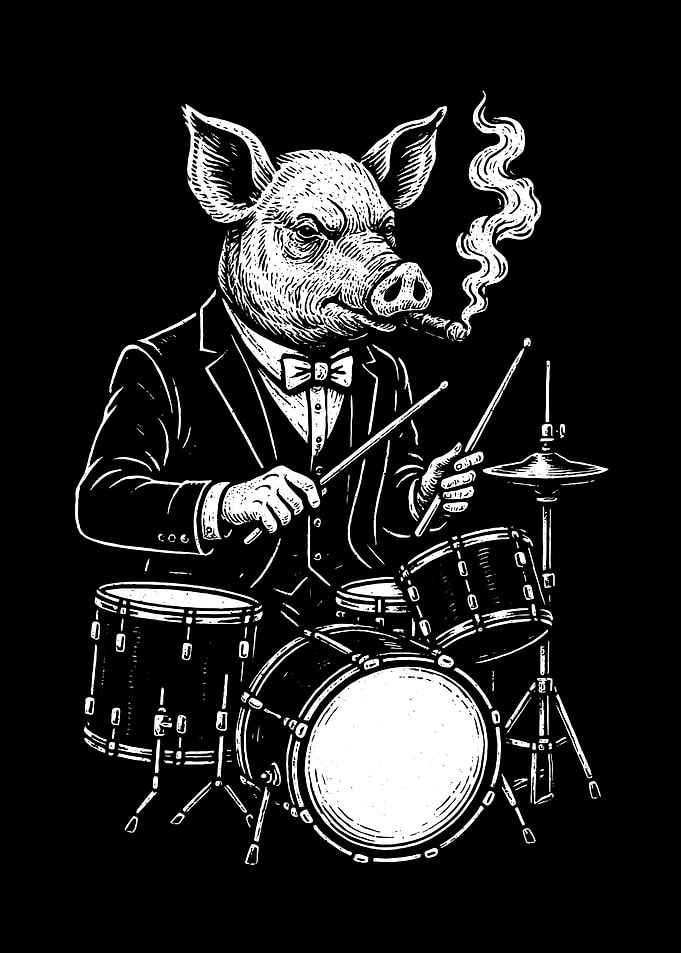 Pig Drummer Smoking Cigar