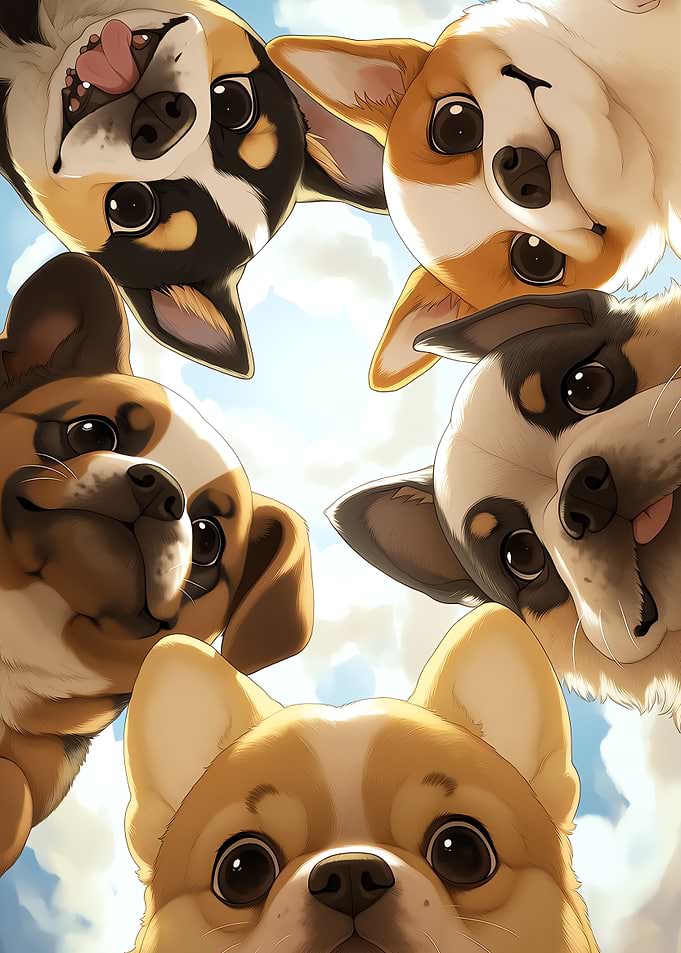 Puppy Squad Perspective - Cute Dog Friends Wall Art