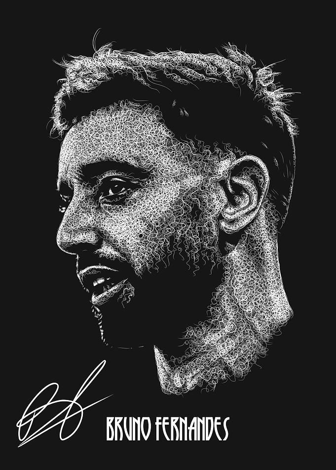 Bruno Fernandes Scribble Art with Signature