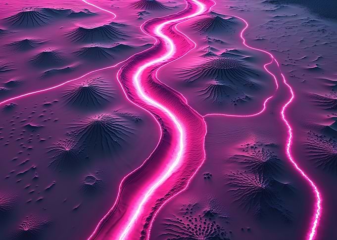 Neon River Through Alien Landscape