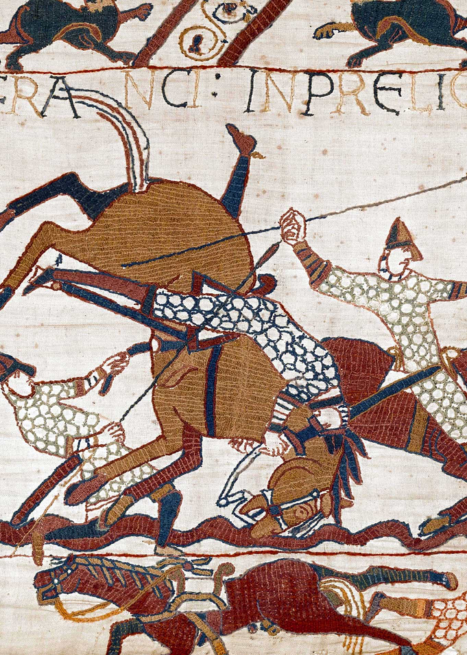 English and French Soldiers Falling Bayeux Tapestry Scene 53