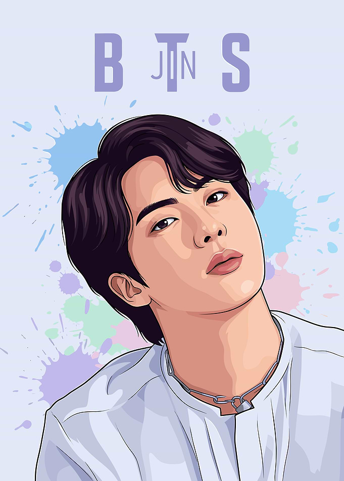 Jin BTS Portrait with Splatter Background