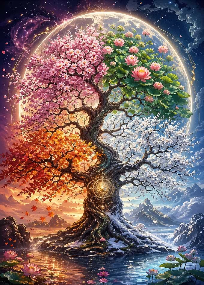 Tree of Seasons with Celestial Background
